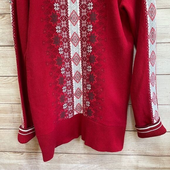VINTAGE EDDIE BAUER ZIP FRONT SWEATER IN SNOWFLAKE FAIR ISLE DESIGN - Picture 6 of 9